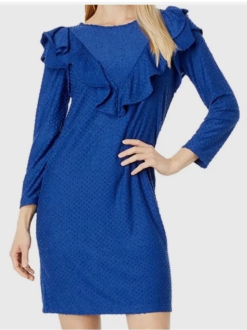 Lilly Pulitzer Pheby Dress XL Navy Swiss Dot Ruffle Crop Sleeve Raised Polka Dot